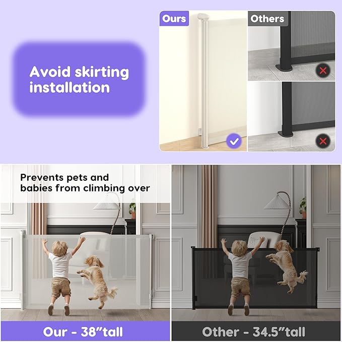 Retractable Baby Gate, Extra Tall Baby Gates for Stairs, Dog Gates for Doorways Safety Extends to 38x55in, White