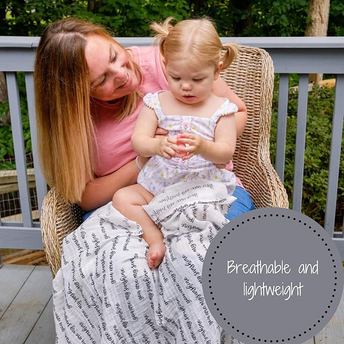 LollyBanks Baby Swaddle Blanket, 100% Cotton Muslin Blankets for Boys and Girls, 47 x 47 Inches Soft and Breathable Baby Blanket, Gentle Newborn Swaddle Wrap, Registry (You are My Sunshine Print)