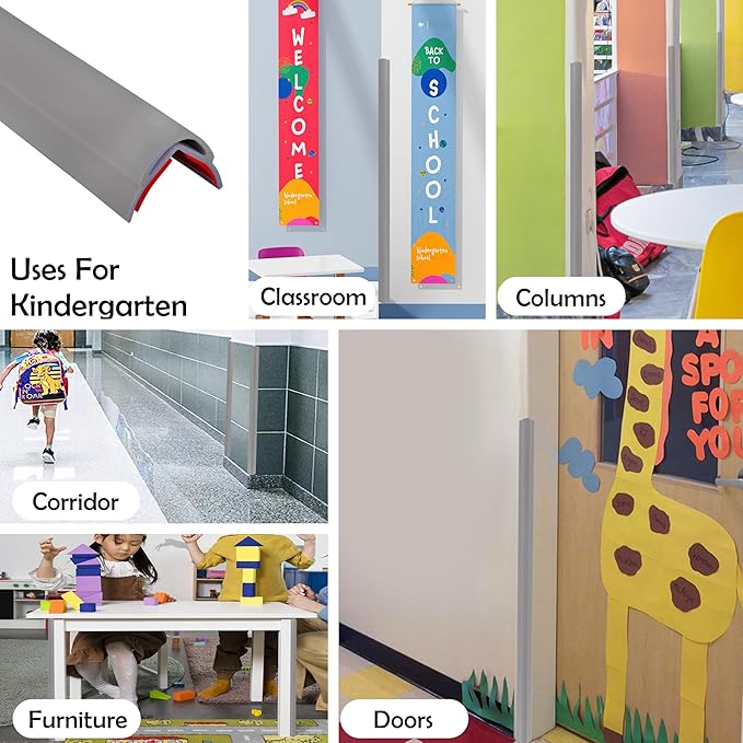 Rubber Bond Wall Corner Guard Edge Protector, 48 inch Heavy Duty Baby Proofing Corner Guards | Self-Adhesive Furniture Edge Strips for Home & Office (5, Grey)
