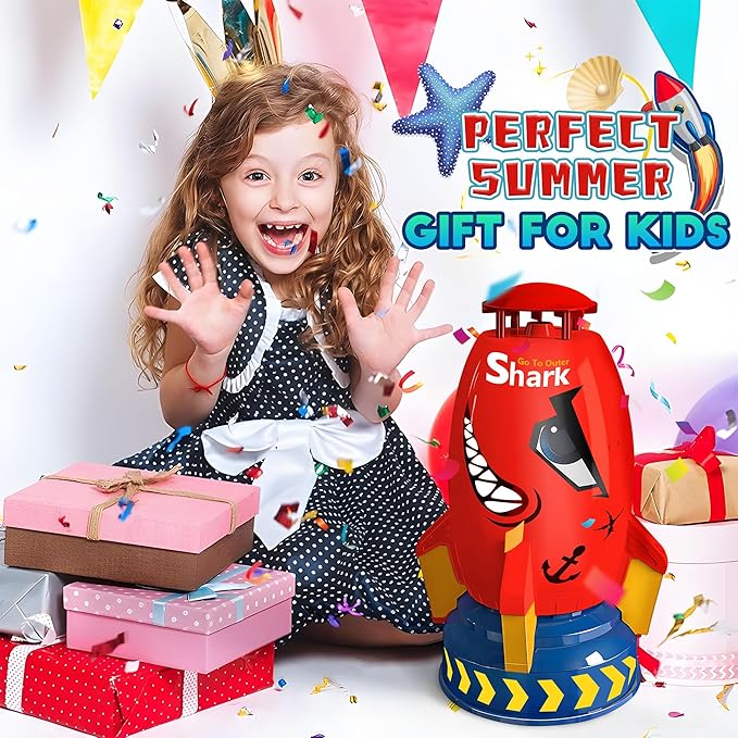 Water Rocket Sprinkler for Kids, Outdoor Sprinkler Rocket Launcher Toy for Backyard, Summer Water Toys for Kids Ages 3-12, Fun Water Powered Rocket Toy (Red-2)