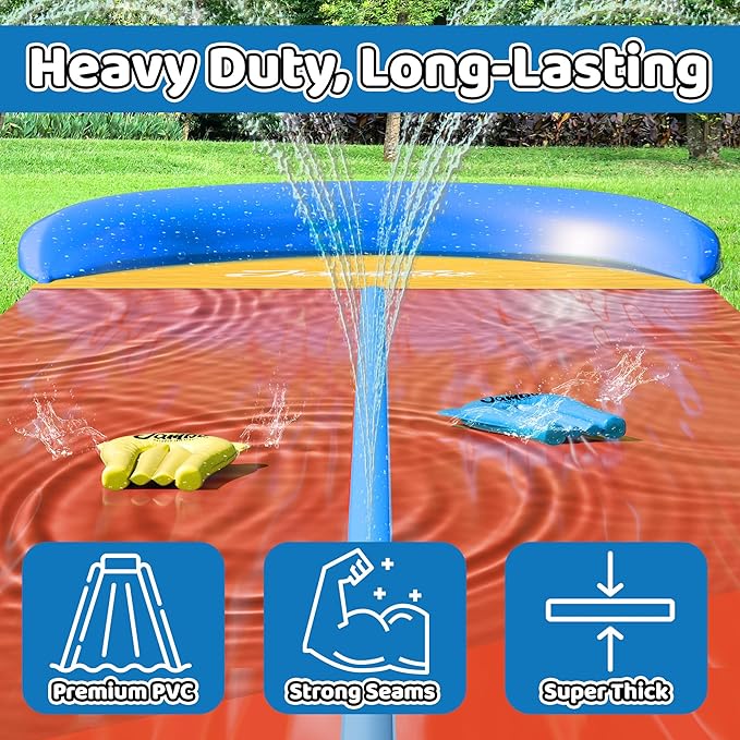 JAMBO 24Ft XL Slip Splash and Slide and 2 Bodyboards, Heavy Duty Lawn Water Slide, Summer Water Toy with Sprinkler for Backyard Outdoor Water Fun n Toys for Kids, Splash Mat Splash Pad