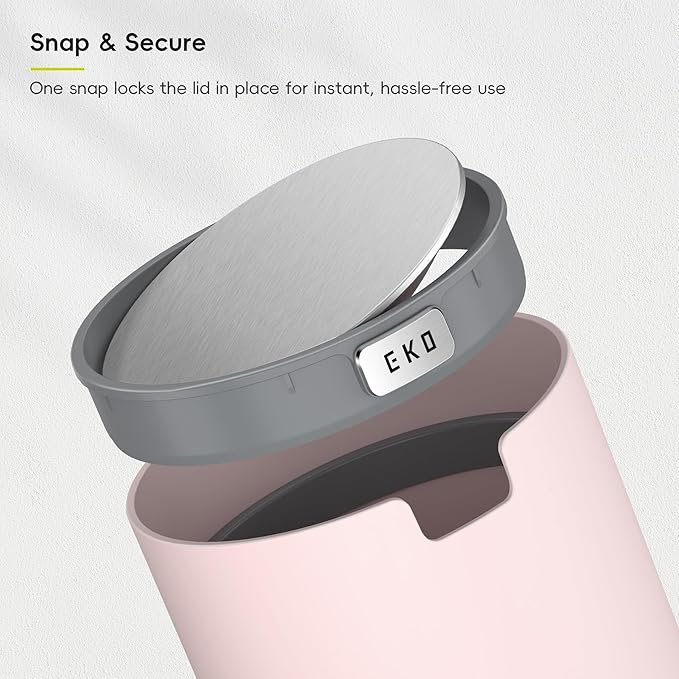 EKO Fandy 0.58 Gal/2.2L Mini Trash Can with Lid, Swing-Top Desktop Trash Can for Bathroom, Countertop, Vanity, Desk or Office, Small Garbage Bin (Pink)