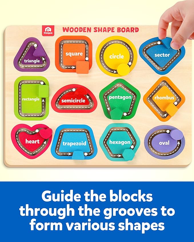 Coogam Wooden Color Shape Puzzle Board for Toddlers, Movable Sorting and Stacking Montessori Peg Board Matching Game Activities, Fine Motor Educational Learning Toys for Kids 3 4 5 Year Old