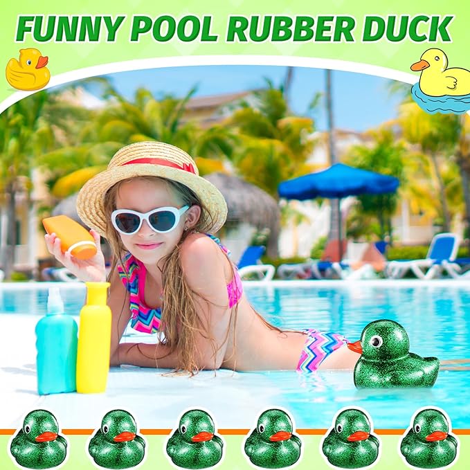 Honoson 6.89 Inch Giant Glitter Rubber Duck Big Glitter Rubber Duck Large Sparkly Duckling Bath Toy with Squeaky Sound for Summer Baby Shower Birthday Party Favor Gift(Green)