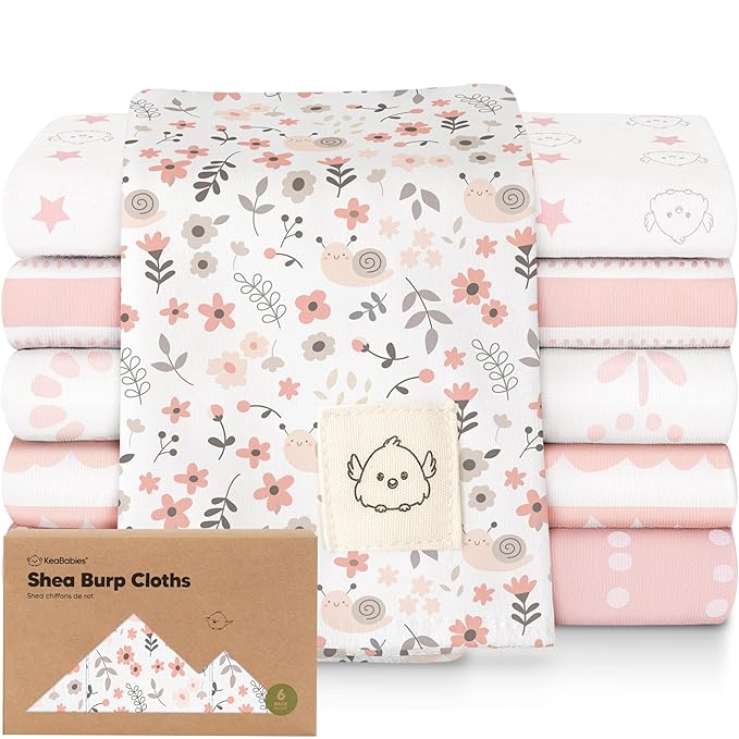 Organic Burp Cloths Baby Boy, Girl - 6-Pack Large Cotton Burping Cloths for Babies, Spit Up Rags, Super Absorbent, Ultra Soft Newborn Rag, Gender Neutral, Machine Washable, Durable(Sweet Charm)