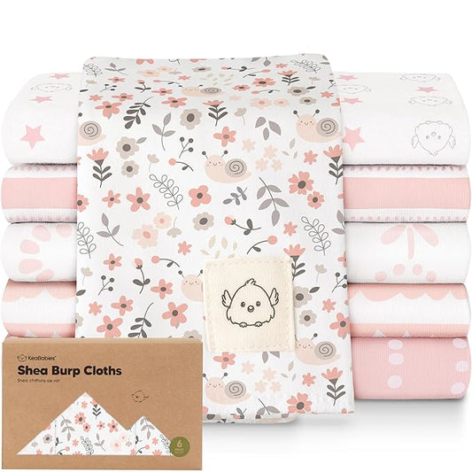 Organic Burp Cloths Baby Boy, Girl - 6-Pack Large Cotton Burping Cloths for Babies, Spit Up Rags, Super Absorbent, Ultra Soft Newborn Rag, Gender Neutral, Machine Washable, Durable(Sweet Charm)