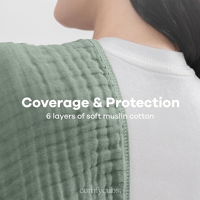 Comfy Cubs Muslin Burp Cloths 20" x 10", Pack of 10 - Large, 6-Layer, Ultra Absorbent 100% Cotton for Baby Drool and Messes - Soft, Safe & Gentle Baby Burp Cloths for Boys & Girls - Fern