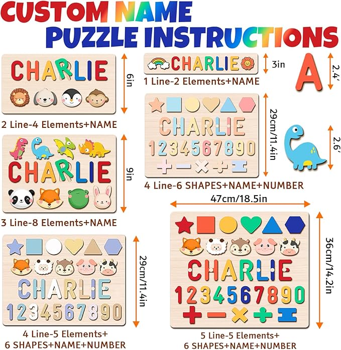 Personalized Wooden Name Puzzle for Toddlers 1-3 - Custom Baby Sensory Toy Easter Basket Stuffers - Early Learning Educational Toys for 1 Year Old Girl - 1st Christmas Birthday Gifts for Girl and Boy
