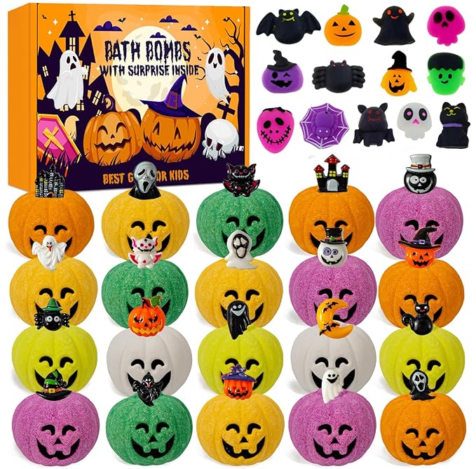 Spooky Bath Bombs for Kids with Surprise Inside, Bubble Bath Bomb with Halloween, Fruity Scents, Relaxing Aromas, Ideal Birthday Gift for Girls