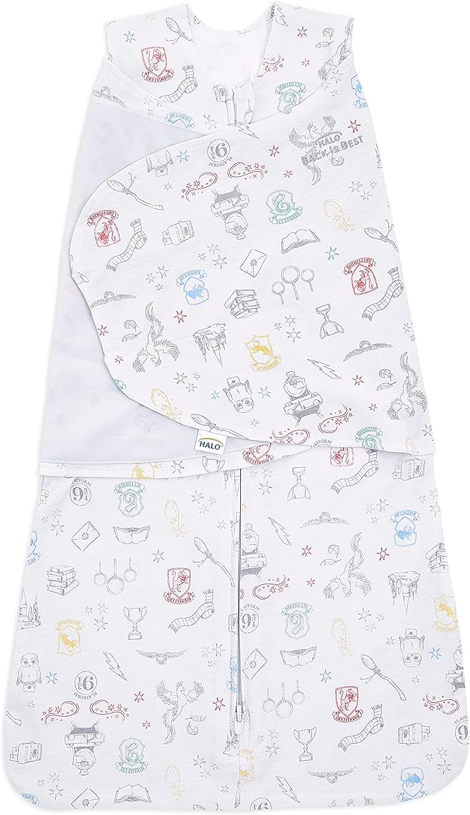 HALO Harry Potter 100% Cotton Sleepsack Swaddle, 3-Way Adjustable Wearable Blanket, TOG 1.5, Harry Potter Enchanted, Small, 3-6 Months