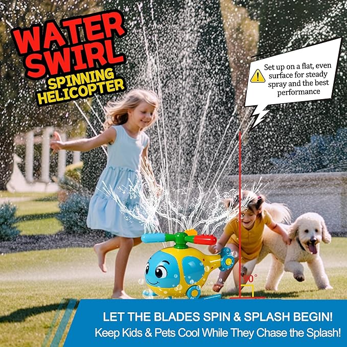 Sprinkler for Kids Outdoor Water Toys, Helicopter Kids Sprinkler Toys, Water Powered for Yard, Lawn & Garden – Water Play for Summer Outside Fun for Girls Boys Ages 3-12, Ideal Birthday