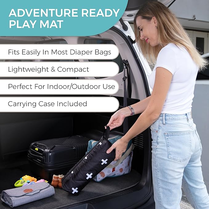 Travel Baby Play Mat for Babies 0-6 Months, Baby Play Mat, Newborn Travel Essentials, Tummy Time for Floor, Portable, Crosses Pattern