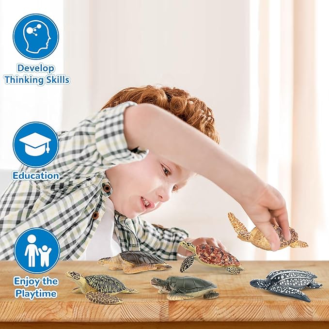 Toymany 6PCS Realistic Sea Turtle Figurines, Plastic Ocean Sea Animals Figures Set Includes of Turtles, Educational Toy Cake Toppers Christmas Birthday Gift for Kids Toddlers