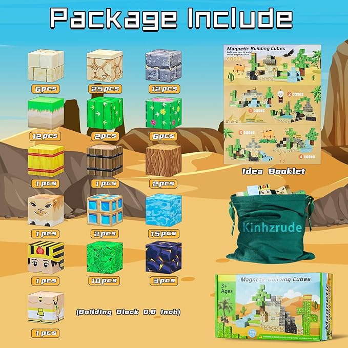 Magnetic Blocks - 100PCS Toy Build Set, Magnetic Building Blocks STEM Sensory Toys, Creative Kids Gift for 3+ Year Old Boys Girls (Desert)