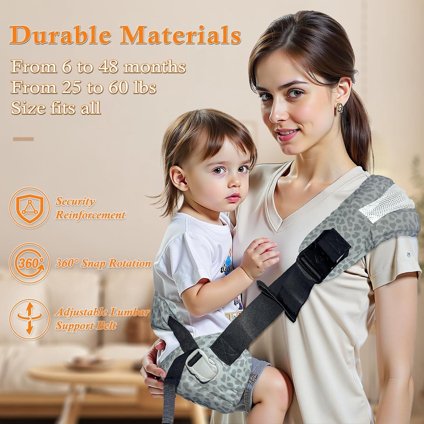 Baby Carrier Newborn to Toddler-Adjustable Baby Sling Carrier,Toddler Carrier for 25-60lbs,Comfortable Baby Sling for Hands-Free Carrying (Ash-Blue Leopard Print)