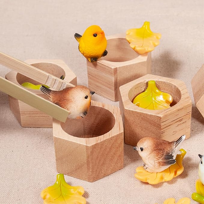 Sorting Stacking Wooden Toys for Toddlers, Bird Montessori Toys Toddler Sensory Bin Tool Toy, Wood Bird House Fine Motor Skill Toy Early Learning Preschool Educational Gift for Kids