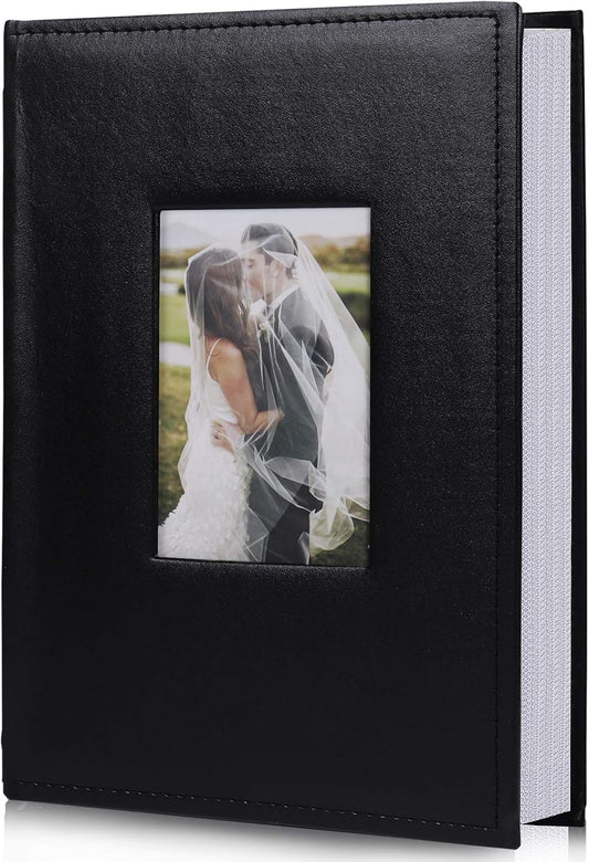 RECUTMS Photo Picture Album 4x6 300 Photos,Small Capacity Premium Leather Cover Wedding Family Photo Albums with Writing Space Holds 300 Horizontal Photos(Black)