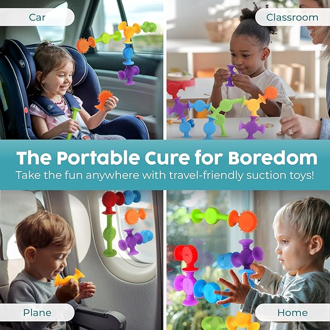 BUNMO Stocking Stuffers for Kids - Toddler Suction Bath Toys - Connect, Build, Create - Toddler Stocking Stuffers - Fine Motor Skills - Stimulating Sensory Fun - Textured 44 Pack