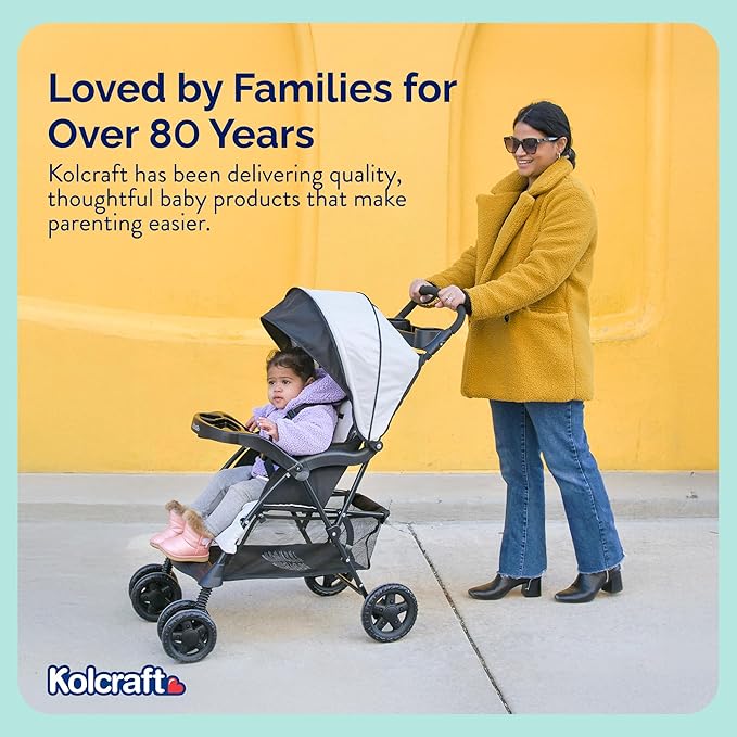 Kolcraft Cloud Plus Lightweight Umbrella Stroller for Toddlers with Reclining Seat, Large Storage Basket, Canopy, Infant & Parent Trays, Compact Fold for Summer Travel, Durable Frame, Slate Gray