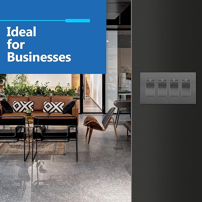 LIDER Matte Finish Decorator Switch Cover, Screwless Wall Plate, Mid-Size 4-Gang 4.88" x 8.58", Unbreakable Polycarbonate Thermoplastic, UL Listed, LSWP-34M-SG, Space Gray