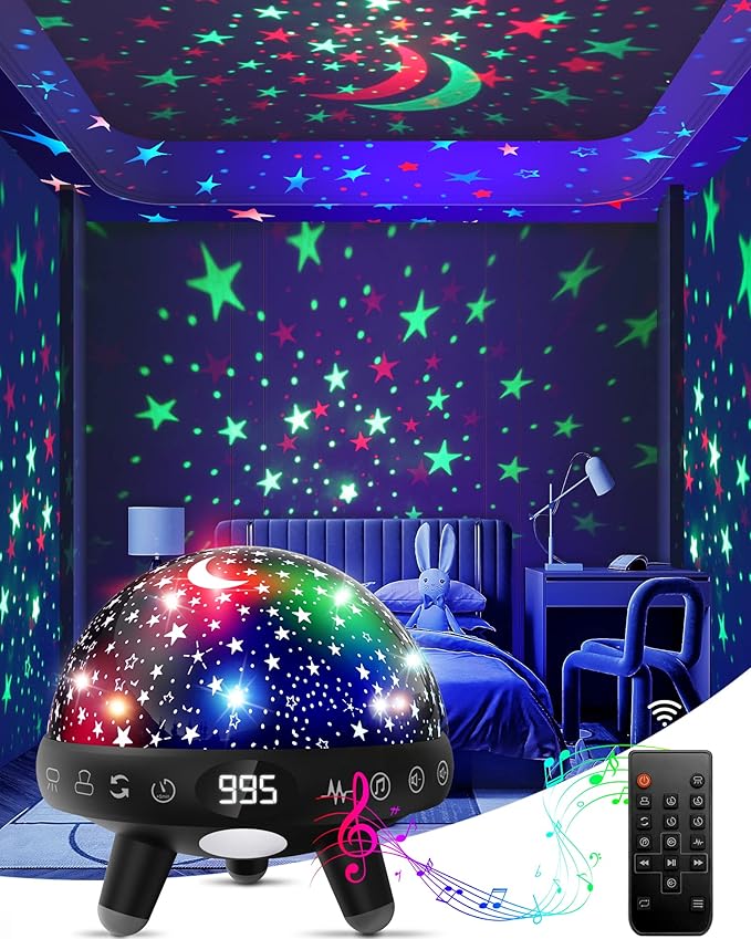 YACHANCE Kids Night Light Projector with Music.Baby Night Light Star Projector with Remote & Timer.Baby Sensory Lights Toys for Kids.Sound Machine Baby with 29 Soothing Sound for Sleeping.