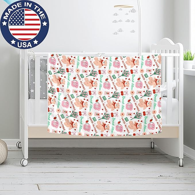 Ship Next Day, Personalized Baby Blanket for Boys Girls - Printed in USA, Custom Name Toddler Blanket with Care Bear Pattern, Perfect Newborn Gift
