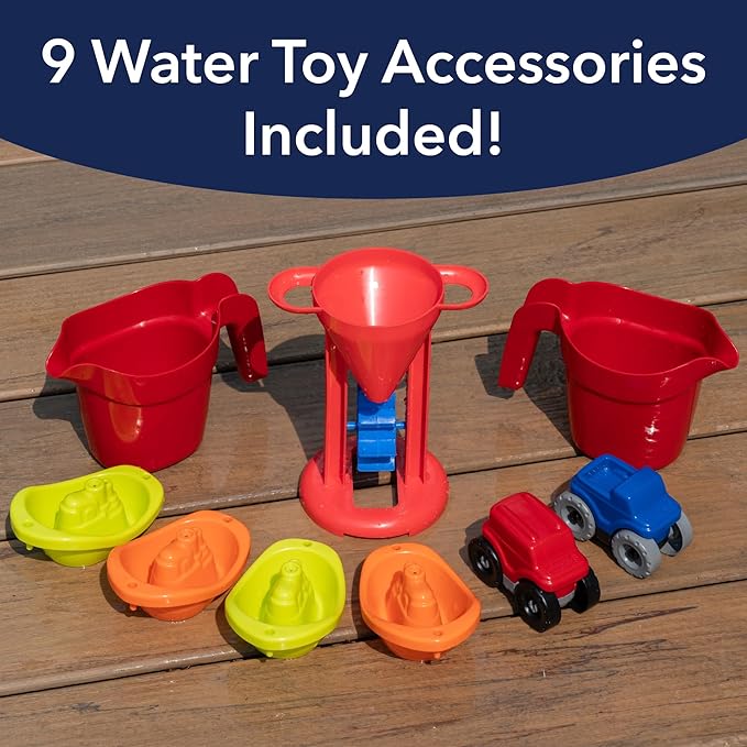 Simplay3 Big River and Roads Water Play Table, Outdoor Activity Table with Track Toys for Toddlers and Kids, 9 Accessories Included, Made in USA