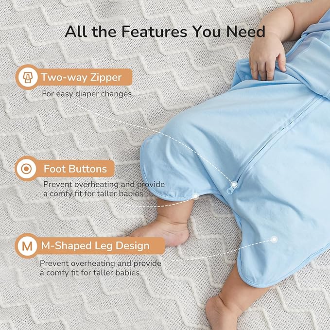 Transition Baby Swaddle 3-6 Months 12-18 lb, Arms In/Out Swaddle Sleep Sack with 2-Way Zipper Moisture-Wicking Fabric, Improves Sleep Snug Fit Helps Calm Startle Reflex,1Pack,Blue