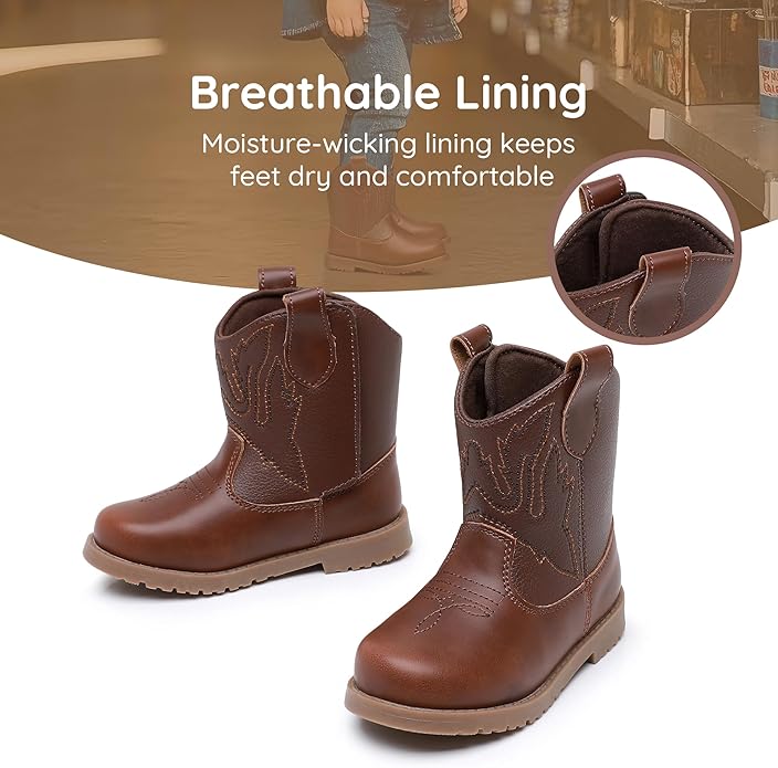 Blikcon Toddler Cowboy Boots for Boys Girls Baby Infant Cowgirl Boots Round Toe All Seasons 6-36 Months (Infant/Toddler)