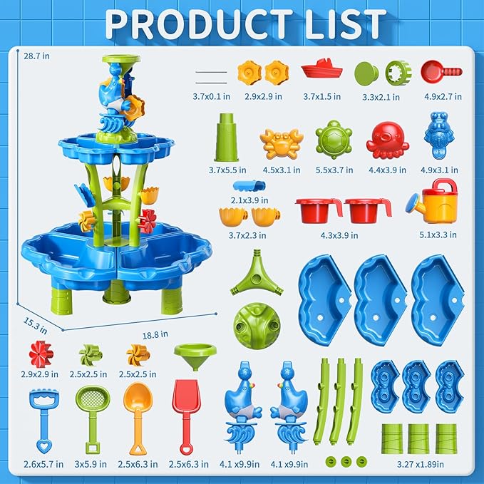 3 in 1 Water Table for Toddlers 3-5 4-8, Summer Outdoor Beach Outside Backyard Activity Sensory Kids Sand and Water Table, Birthday Party Gifts for Kids Boys and Girls Ages 3 4 5 6 7 8
