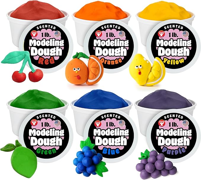 Hygloss Play Modeling Dough for Kids – Safe & Non-Toxic Sensory Dough for Arts and Crafts – 1 lb Tub – Play Clay for Toddler Activities, Preschool Classroom Must-Haves – 6 Assorted Colors, Scented