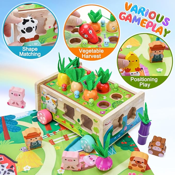 Toddler Montessori Wooden Farm Toys | Babies 12-18 Months Toy with Game Map for 1 2 3 Year Old Boys Girls | 1st First Birthday Gifts for 1-2 Years | Wood Learning Educational Toys Fine Motor Skills