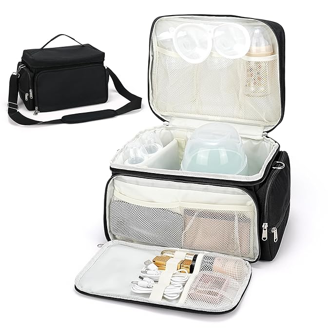 Breast Pump Bag Compatible with Spectra S1 and S2, Breast Pump Carrying Bag with Waterproof Mat Breast Pump Storage Bag for Essentials and Accessories, Black