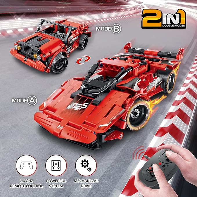 GMAOPHY STEM Toy Building Toys Gifts for Age 5, 6, 7, 8, 9, 10, 11, 12 Years Old Kids Boys Girls, 2 in 1 Remote Control Racing Car Building Blocks, 351 Pcs DIY Engineering Construction Toy