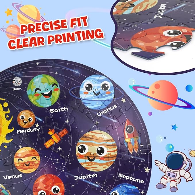 Floor Puzzle for Kids Ages 5-8 with Solar System Planets 70 Piece Globe Space Planets Large Floor Puzzle for Kids, Planet Round Large Puzzle for Toddlers, Geography Educational Toys for Boys&Girls