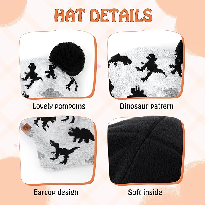 Duoyeree Kids Beanie Hat for Boys Girls Pom-pom Kint Hats Cozy Lining Winter Skull Cap