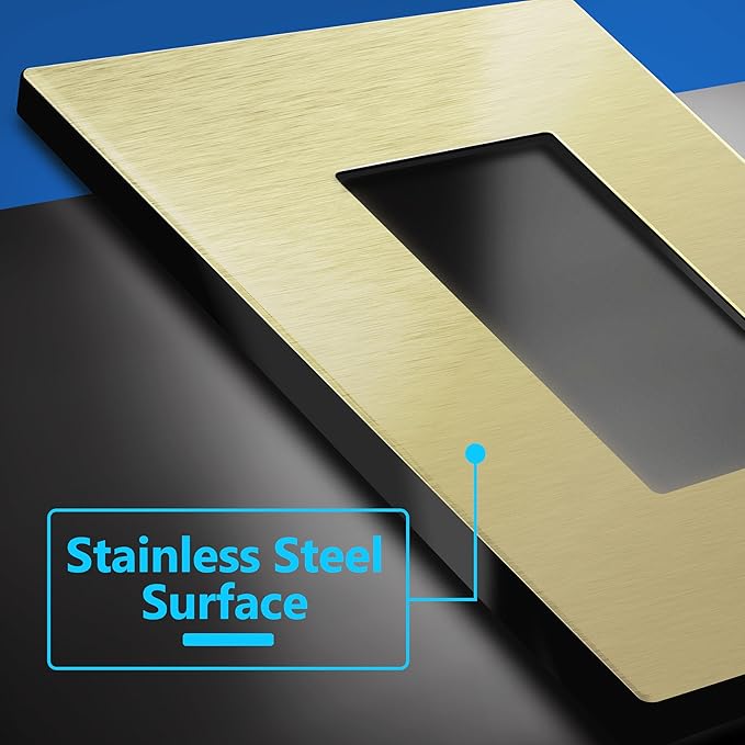 LIDER Screwless Metal-Surface Wall Plate, Decorator Switch Cover, Temperature and Impact Resistant, 201 Stainless Steel, Modern Decoration Upgrade, Mid-Size 1-Gang 4.88" x 3.11", Brushed Brass
