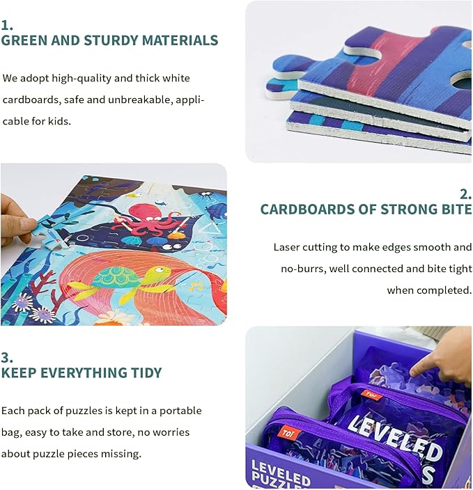 TOI Leveled Puzzles for Kids Aged 5 and Up, Toddler Puzzle Preschool Learning Jigsaw Puzzles, Large Pieces Educational Game for Boys Girls, Classic Education Step 6
