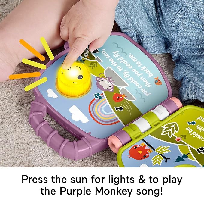 Fisher-Price Baby Toy Purple Monkey Musical Storybook with Lights & Sounds for Infants & Toddlers Ages 6+ Months