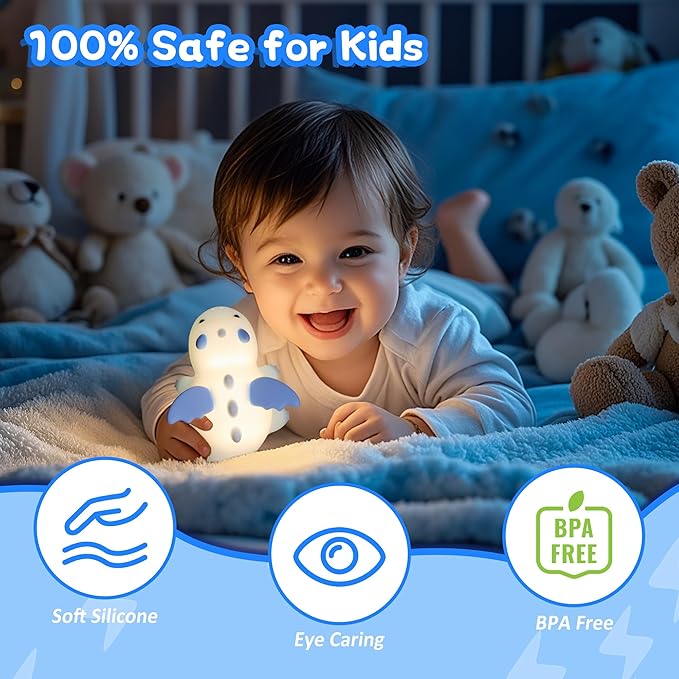 Attivolife Dragon Night Light for Kids, Cute Soft Silicone Touch Lamp with 8 Color & Dimmable & Timer, Portable Nursery Bedroom Bedside Decor LED Light, Birthday Xmas Gifts for Baby Toddler Boy Girl