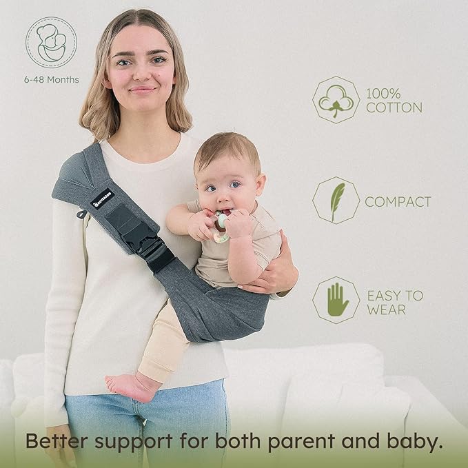 Toddler Sling Carrier - Premium Cotton, Expandable & Ergonomic, One Size Fits All, Ideal for 6-48 Months (11-44 lbs), Compact & Easy to Use, Dark Gray