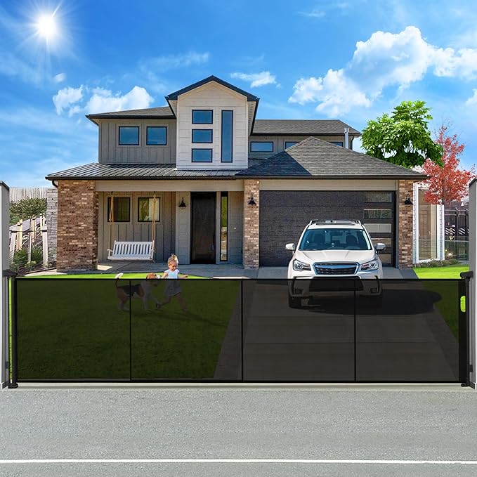 160" Retractable Baby Gates Extra Wide Dog Gate, Long Child Safety Gate, 37" Tall Toddler Pet Gate Mesh Gate with Reinforced Strips for Doorways, Stairs, Hallways, Outdoor & Indoor Large Openings