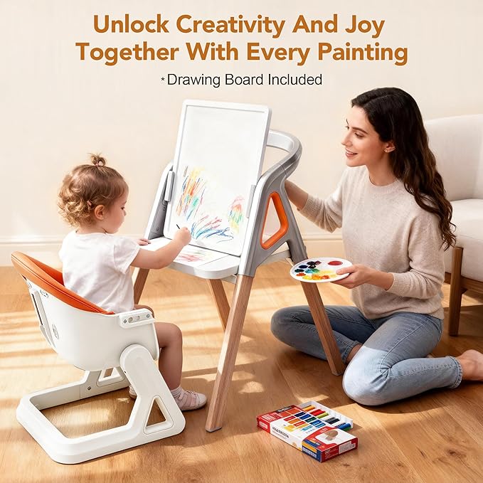 CoziBB Baby High Chair, 6 in 1 Convertible Growing Baby Highchairs for Babies and Toddlers, Baby Chair with Adjustable Dining Tray and Seat, 5-Point Safety Belt,White