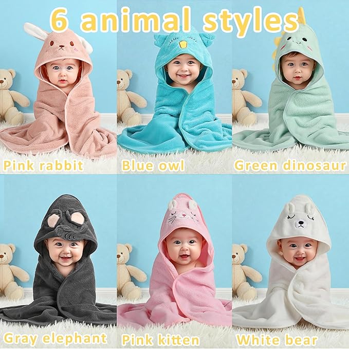 6 Pack Hooded Baby Towels - 32x32 in Ultra Soft Baby Bath Towels, Newborn Baby Essentials, Premium Absorbentand Hypoallergenic Towels for Toddler Baby Boy and Girl