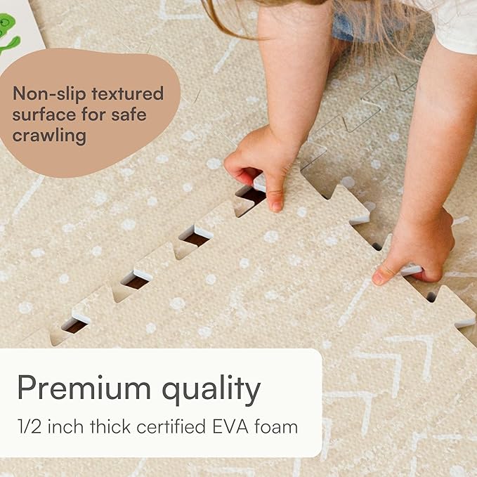 Lillefolk Baby Play Mat for Floor – 4x6ft Beige | Soft Non Toxic Premium EVA Foam Tiles for Tummy Time, Crawling & Playroom – Waterproof Interlocking Floor Mat for Babies & Toddlers (6 Tiles)