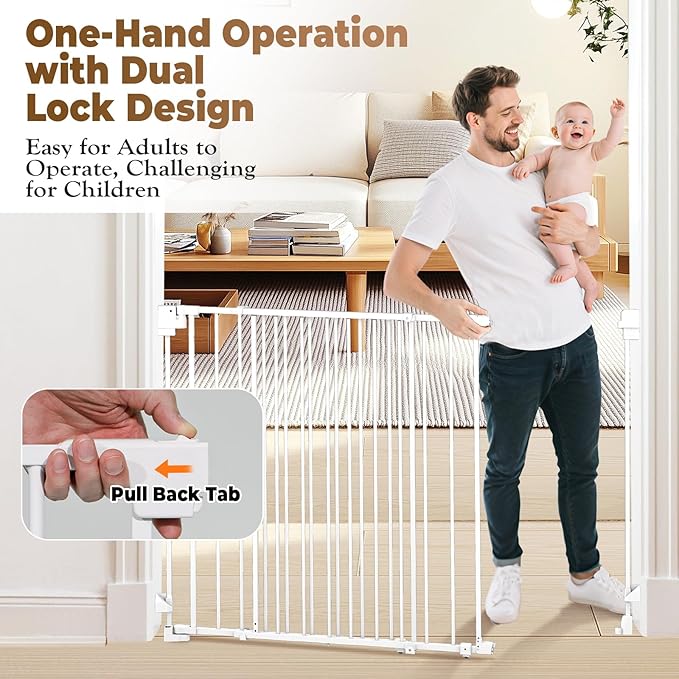 35-55" No Bottom Bar Baby Gates for Stairs, 39" Extra Tall Child Safety Gate with Auto Close Large Walk Thru Door, Hardware Mount Dog Gate Pet Gate for The House Doorways, Indoor Outdoor use