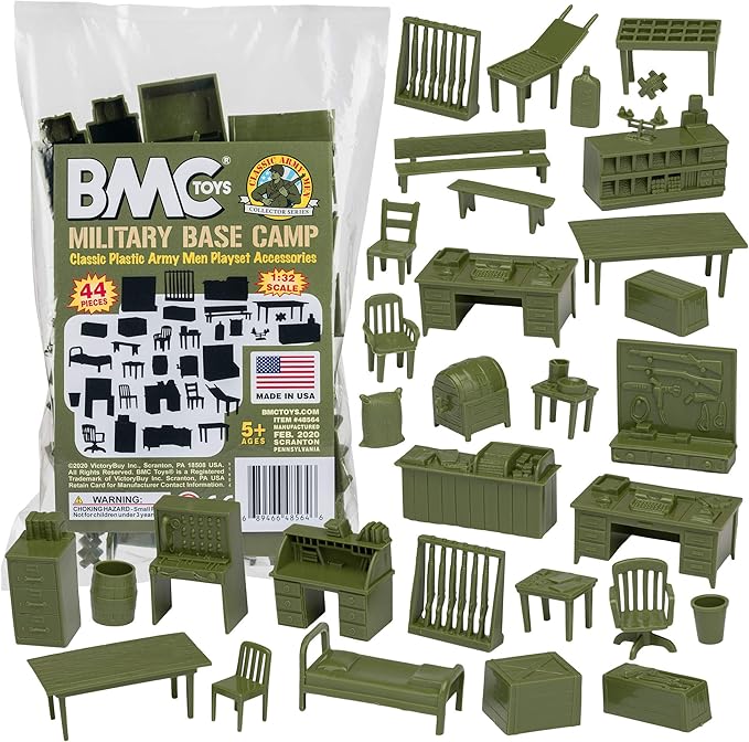 BMC Classic Marx Military Base Camp - 44pc Plastic Army Men Playset Accessories