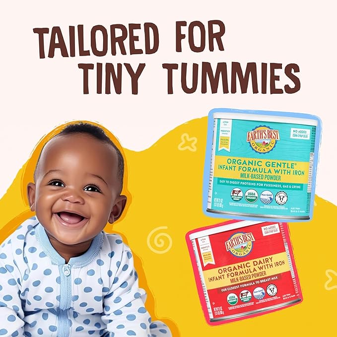 Earth's Best Organic Baby Formula, Gentle Infant Formula for 0-12 Months, Milk-Based Powder with Iron, Omega-3 DHA & Omega-6 ARA, 21 Ounce Container