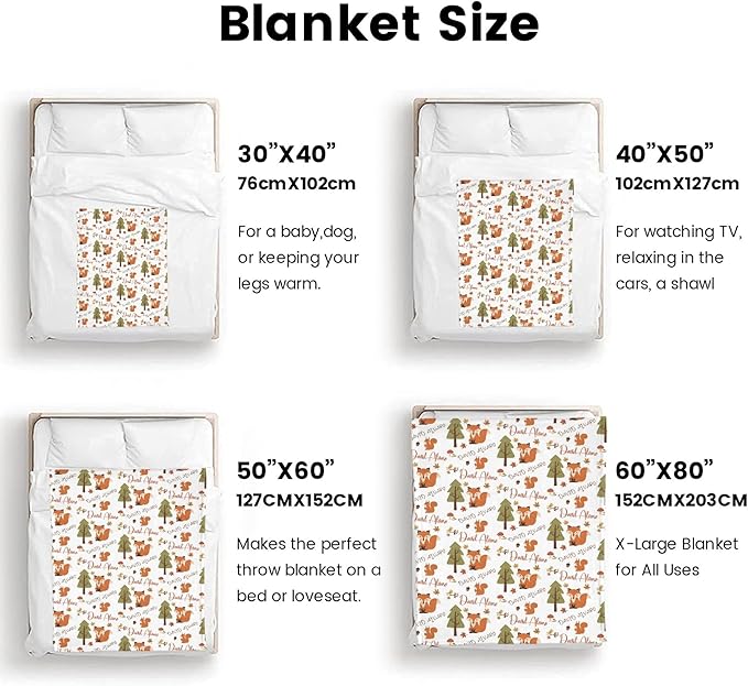 Ship Next Day, Personalized Baby Blanket for Boys Girls - Printed in USA, Custom Name Toddler Blanket with Fox Pattern, Perfect Newborn Gift