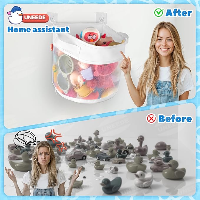 UNEEDE Bath Toy Organizer,4 Gallons Bathtub Toy Storage Organizer,Quick Access Bath Toy Holder for Bathtub,Baby Organizere,Quick Dry Baby for Tub,Mesh Shower Caddy